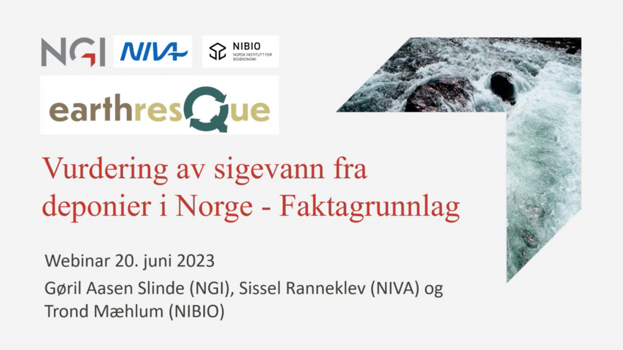 Tittelkort for webinaret "Vurdering av sigevann fra deponier i Norge"