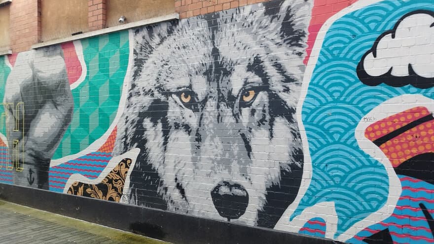 Wolf mural, Belfast in Northern Ireland.
